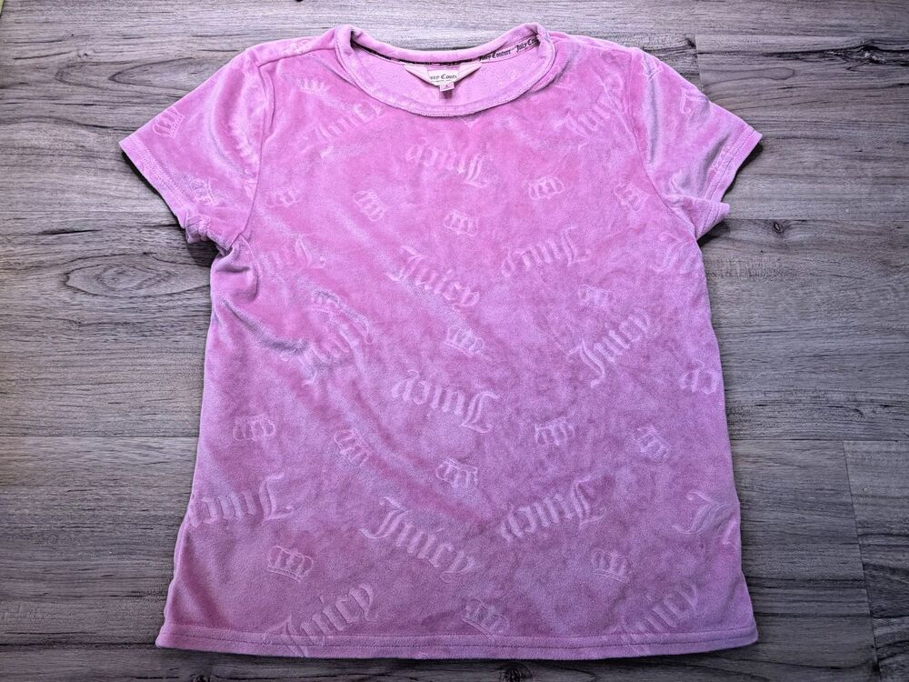 Juicy Couture Pink Velvet Monogram Shirt Sleepwear Pajama Size Small Soft
